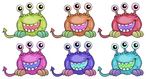 Six three-eyed aliens
