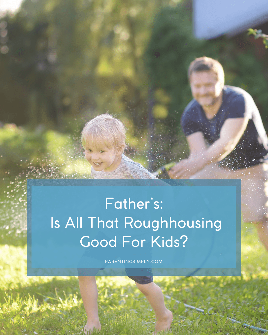 Dad chasing kids and playing with them in the backyard